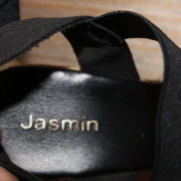 Jasmin Bueno Black Sandals Jute Wedge Criss-Cross Front Canvas Size 7 Pre-Loved - Picture 6 of 9